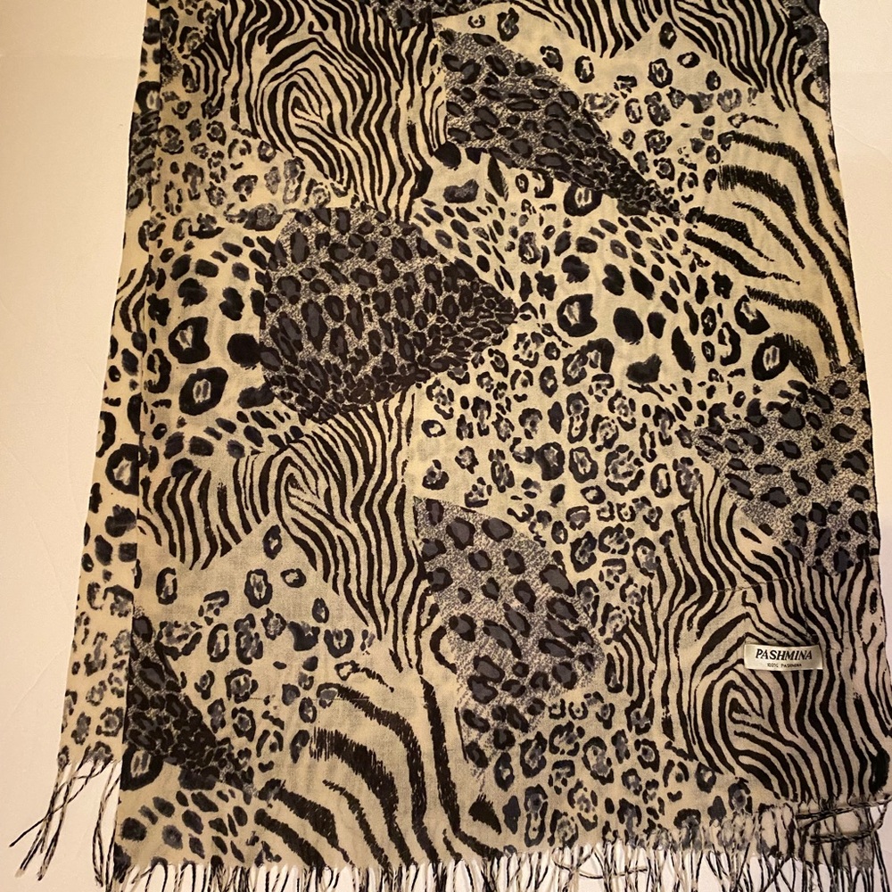 Pashmina Scarf Multi Patterned Black and Off White